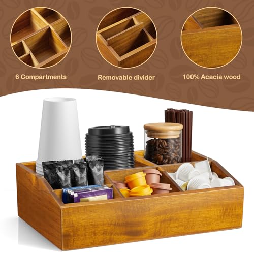 Acacia Wood Coffee Station Organizer for Countertop