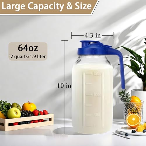 64oz (2 quart) Glass Pitcher with Lid, Mason Jar Pitcher, Glass Container