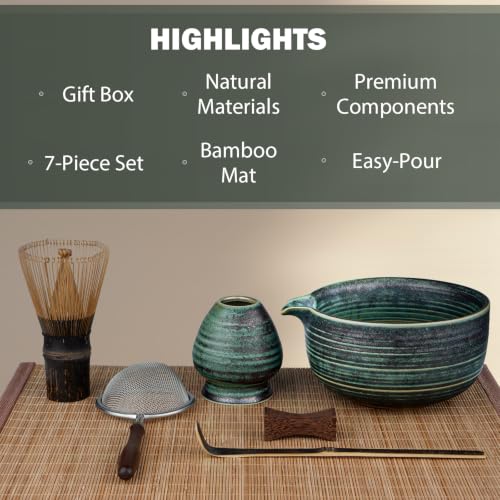 Matcha Set, 7-Piece Matcha Whisk Set with Bowl & 100-Prong Whisk