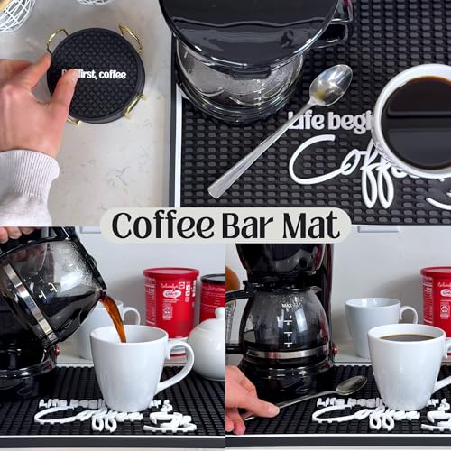 Life Begins After Coffee Silicone Bar Mat 18x12 in