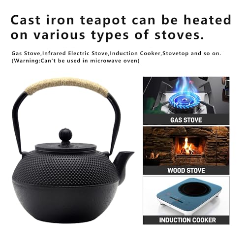 25.4oz Magnetic Glass Teapot Set with 40.6oz Cast Iron Tea Kettle for Stovetop