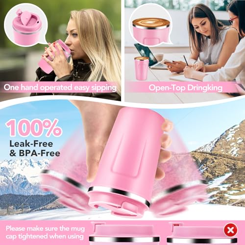 12 oz Double Wall Insulated Vacuum Travel Coffee Mugs with Flip Lid Bulk 2 Pack (2 Count)