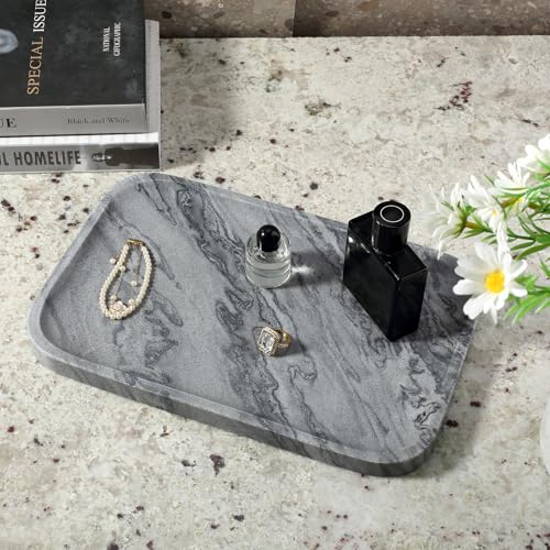 Marble Tray 12"x8" Natural Marble Vanity Tray for Countertop Bathroom Kitchen Dresser