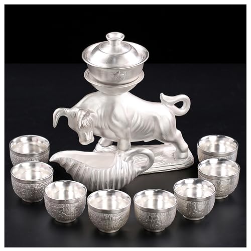 10 13 Pcs Silver Tea Set with Metal Holder and Spoon Adult Silver Tea Party Set Automatic Water Outlet with Gift Box Teapot Cup Set for Women 6