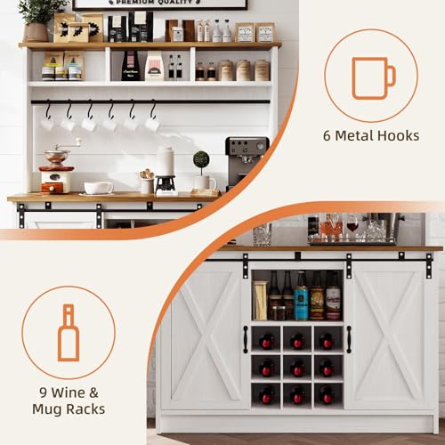47" Farmhouse Coffee Bar with Storage Hutch & Wine Rack