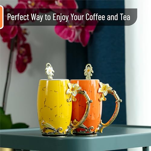 BTaT Floral Ceramic Mugs with Spoon