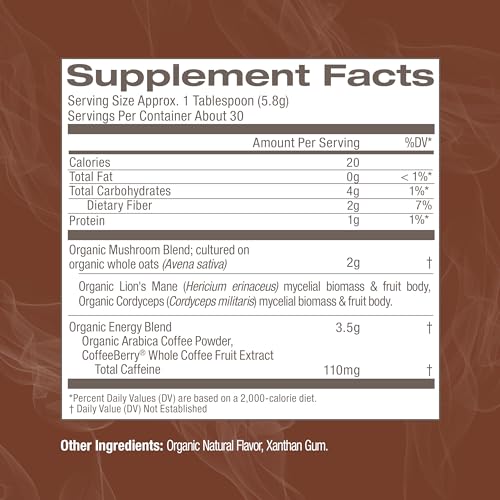 Medium Roast Instant Black Coffee USDA Organic with Adaptogenic Mushrooms (6.13 Ounce)