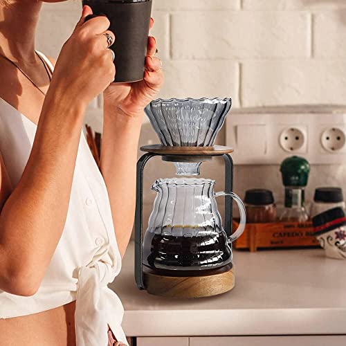 Pour Over Coffee Station Dripper Stand Coffee Filter Wooden Filter Holder Glass Server with Paper Coffee Filters
