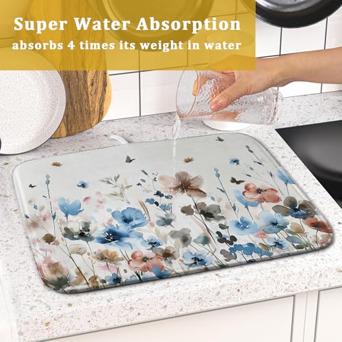 Watercolor Floral Dish Drying Mat