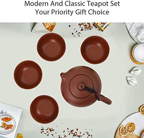 Queena Portable Yixing Zisha Tea Set Handmade Purple Clay Teapot Teacups Traditional Chinese Style Xishi Teapot with Travel Bag Gift for Spring Festival New Year