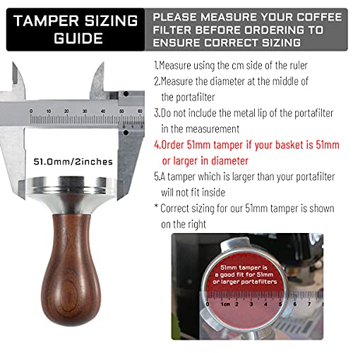 Coffee Tamper Espresso Press with Tamper Mat 304 Stainless Steel Flat Base Wooden Handle for Coffee Grounds Barista Espresso Machines Accessory