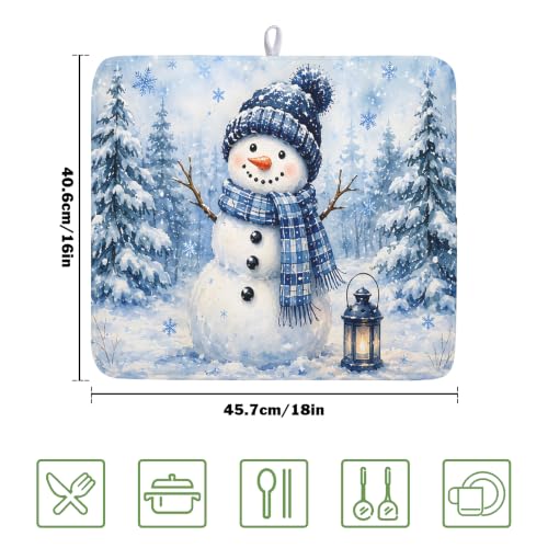 Winter Snowman Decorations Dish Drying Mat 16x18 Inch