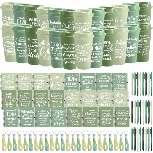 24 Set 96 Pcs Team Appreciation Gift Set Inspirational Employee Appreciation Gift Bulk 16 oz Coffee Cups with Team Notebook Pen Keychains for Staff Teacher (24 Count)