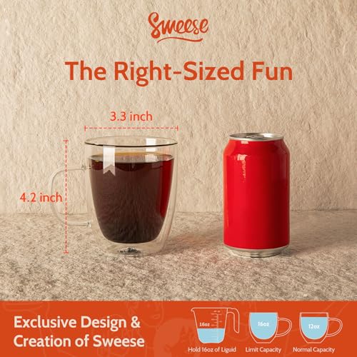 12.5 oz Double Wall Glass Coffee Mugs Set of 2 (2 Count)