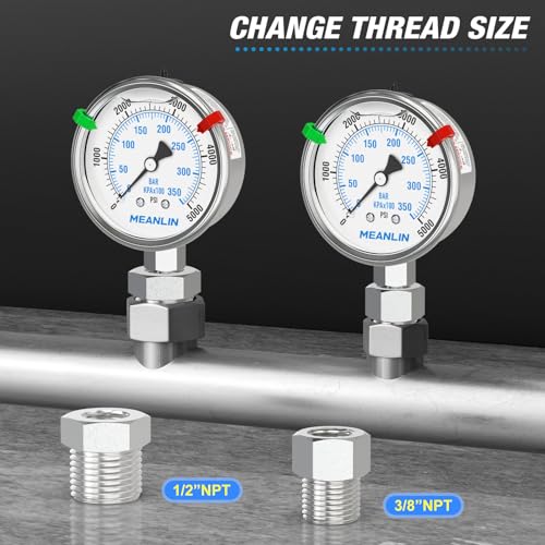 0~5000Psi Stainless Steel Liquid Filled Pressure Gauge 2.5" FACE DIAL 1