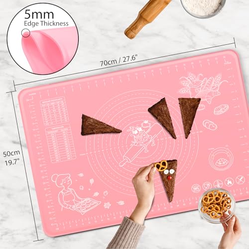 Silicone Pastry Mat 28" x 20" Extra Thick Non Stick Baking Mat with Measurements and Edge Heightening