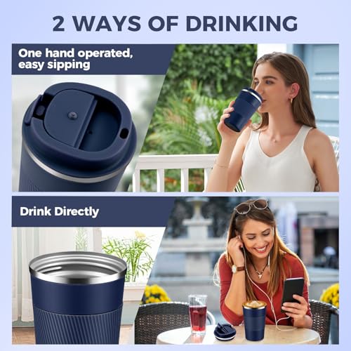 13 oz Stainless Steel Insulated Travel Coffee Mug with Fip Lid Bulk 4 Pack (4 Count)