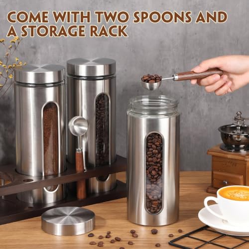 Stainless Steel Coffee Grounds Canisters Container Large with Shelf (3 Count)