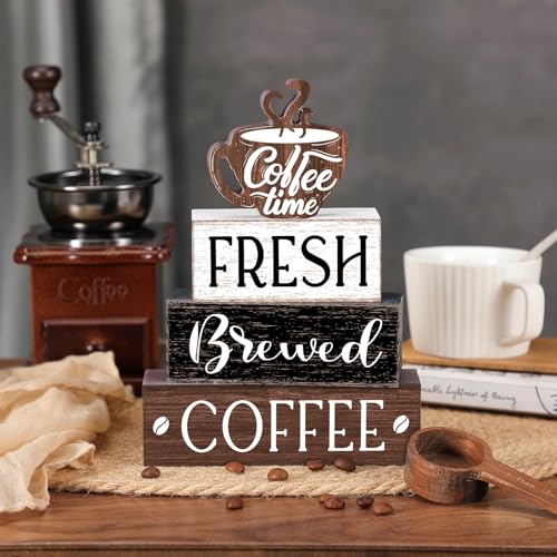 4 Pcs Coffee Bar Sign Accessories Wood Coffee Station Decorations (4 Count)