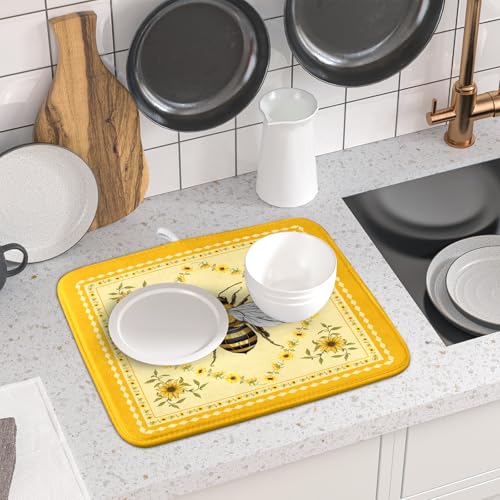Sunflower Bee Dish Drying Mat