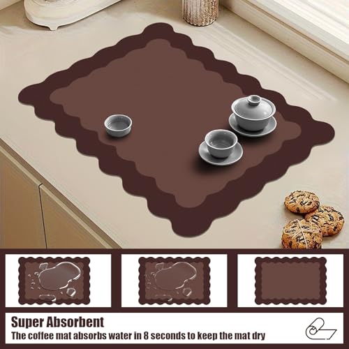 Brown Scalloped Coffee Mat for Countertop Coffee Bar Mat Matt
