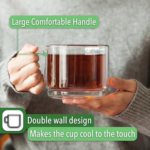 BTaT Double Walled Stackable Glass Coffee Mugs (4 Count)