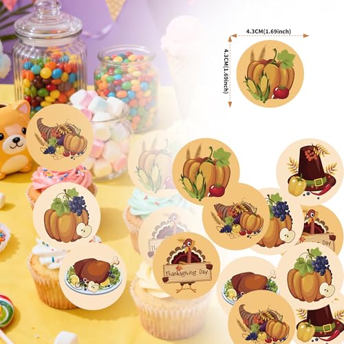 48PCS Edible Thanksgiving Day Cupcake Toppers Wafer Paper Autumn Food Cake Decorations Edible Pumpkins Cupcake Picks for Autumn Thanksgiving Party Birthday Decor Supplies