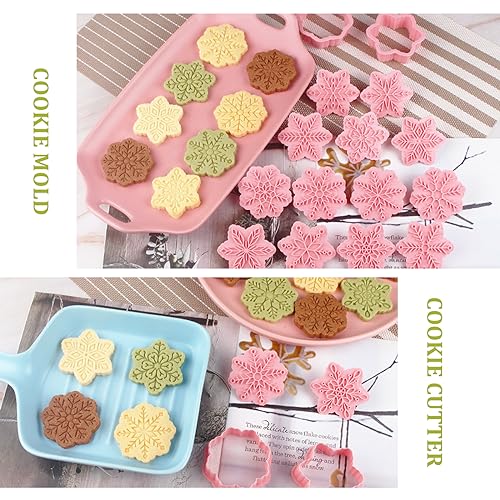 9pcs Christmas Cookie Cutter Set Snowflake Cookie Cutters with Plunger Stamps Biscuit Mold 3D Snowflake Cookie Molds Cake Baking Fondant Cutter Christmas Party DIY Cookie Decorating Supplies