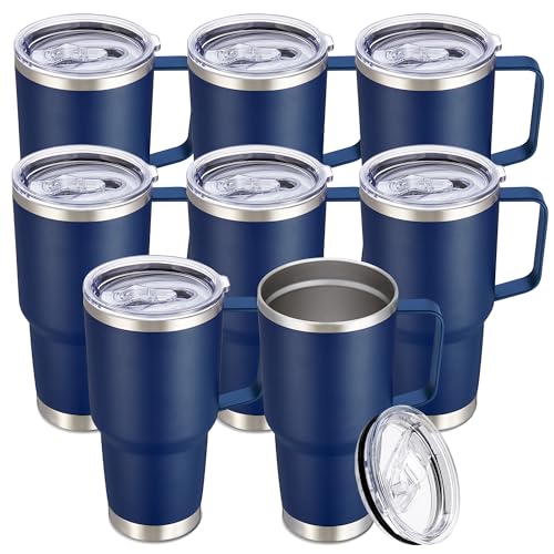 30 oz Stainless Steel Tumblers Bulk with Handle and Lid (8 Count)