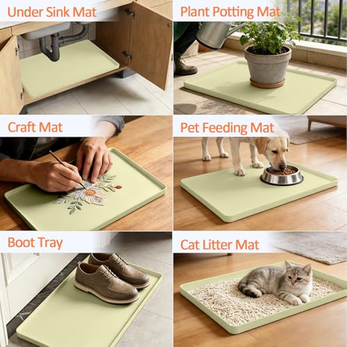 Silicone Coffee Maker Mat with Lip for Countertops 15.7''x11.8'' Sage Green