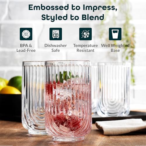 Drinking Glasses Set of 8. 17oz Vintage Drinking Cups. Ripple Cocktail Glasses (8 Count)