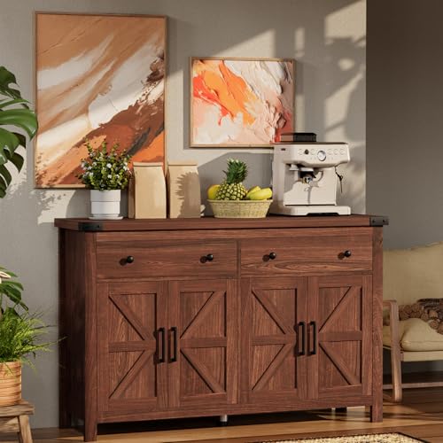 Buffet Cabinet with Storage Farmhouse with 4 Doors and 2 Drawers