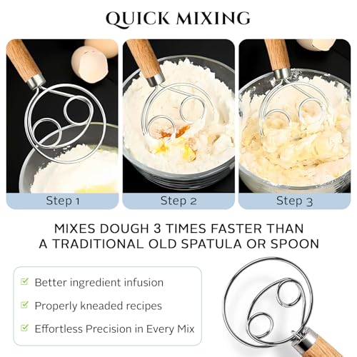 Versatile 13 Inch Danish Dough Whisk for Sourdough