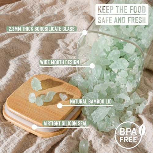 37oz Airtight Glass Square Storage Canister with Bamboo Lid Set of 4 (4 Count)