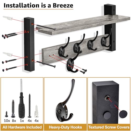 Coat Rack Wall Mount with Shelf