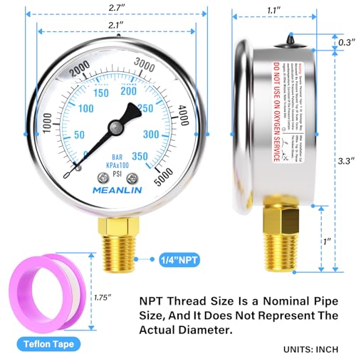 0~5000Psi Liquid Filled Pressure Gauge 1