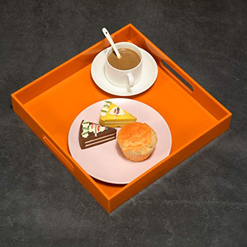 Orange Sturdy Acrylic Serving Tray with Handles