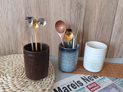 Stoneware Coffee Bar Utensil Holder Tea & Coffee Spoon & Stirrer Holder for Stir Stick Straw Teaspoon Holder Espresso Spoon Cup Small Utensil Jar