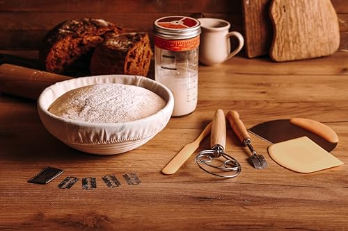 9" Round Banneton Bread Proofing Basket Set with Starter Jar