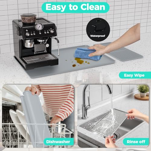 2-in-1 Coffee Mat & Dish Drying Mat Coffee Bar Mats for Countertop [Clean & Organized] Coffee Matt for Counter Silicone Coffee Tray Espresso Mat Coffee Station Mat Espresso Coffee Maker Machine Mat