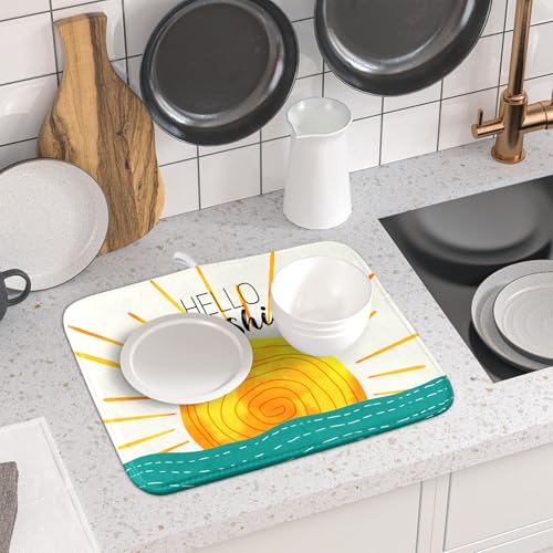 Summer Seaside Sunset over Sea Dish Drying Mat for Kitchen Counter