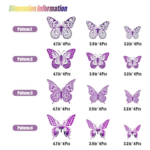3D Butterfly Wall Decor 48 Pcs Purple Butterfly Decorations (48 Count)