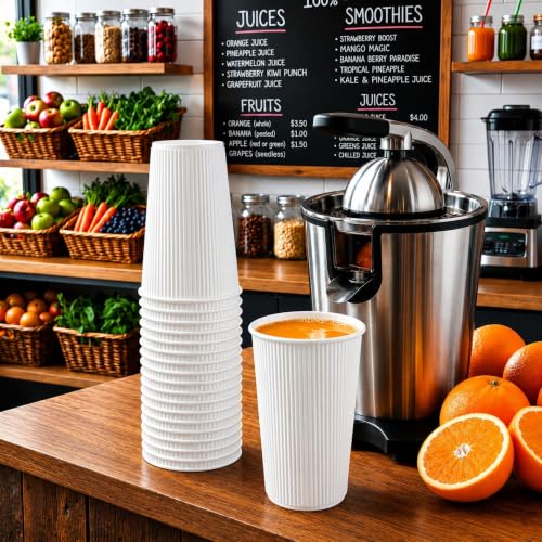 Ripple Wall Coffee Cups 25 Count 16 Ounce Insulated White Paper Cups