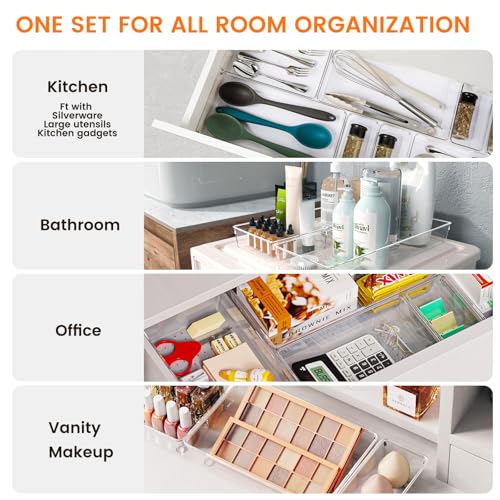16 Pack Large Clear Plastic Drawer Organizer Bins (16 Count)