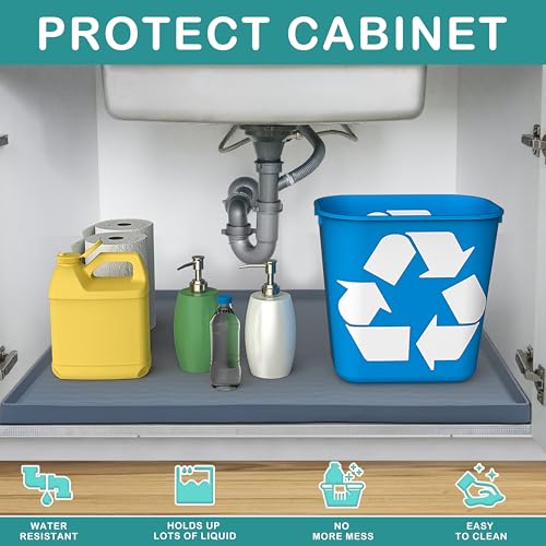 Waterproof Silicone Under Sink Mat 25'' x 19'' Shelf Liner for Kitchen and Bathroom