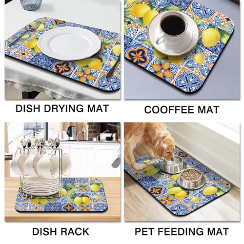 Dish Drying Mat for Kitchen Counter 20x12in Washable Quick Dish Drying Pad Rubber Backed Absorbent Draining Mat Fit Kitchen Counter