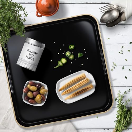 Black Square Decorative Tray with Handles