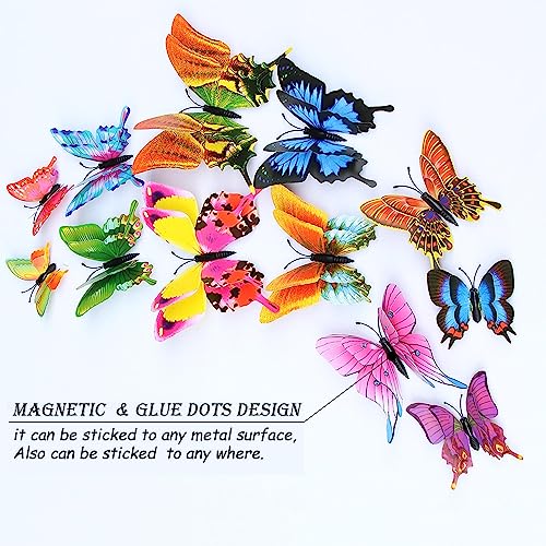 3D Butterfly Wall Decor Butterfly Decorations Stickers with Magnets (72 Count)