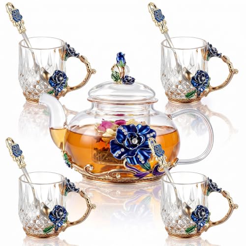 5 Pcs Floral Glass Tea Set (5 Count)