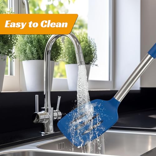 Kitchen Utensils Silicone Cooking Utensils Set for Nonstick Cookware Silicone Cooking Kitchen Utensils Set Perfect for Baking and Mixing Spatula Set BPA Free Dishwasher Safe Blue 4 Pack (4 Count)